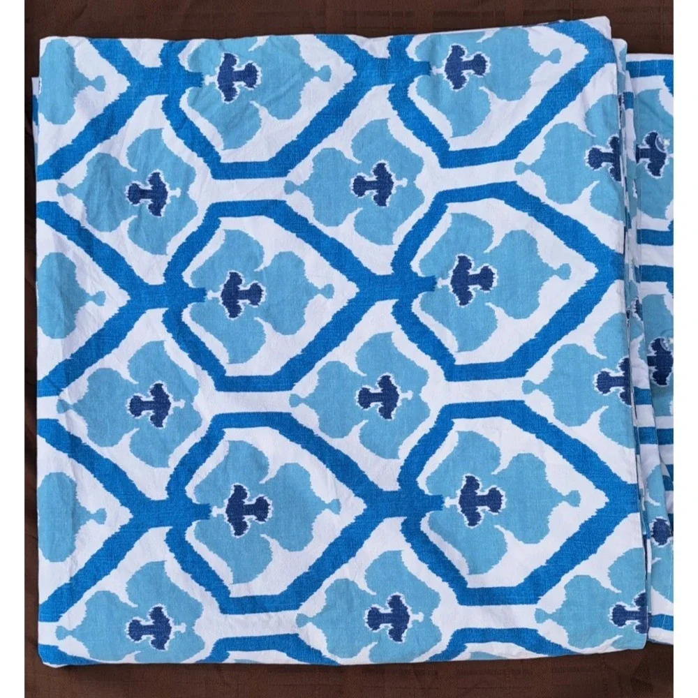 Pottery Barn Full Queen Duvet Cover Blue Medallion Pattern 100% Cotton Buttons